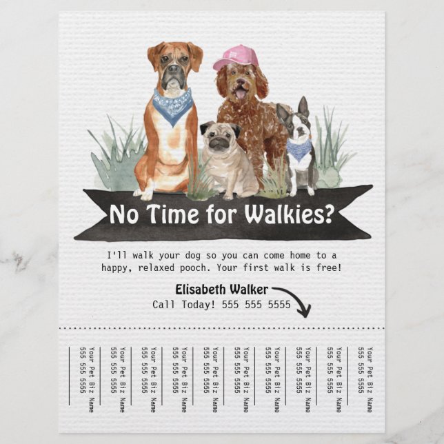 Whimsique Dog Walker Flyer med Watercolor Hundar (Framsidan)