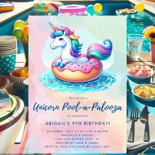 Whimsique Donut Rainbow Unicorn Bassäng Party Inbjudningar