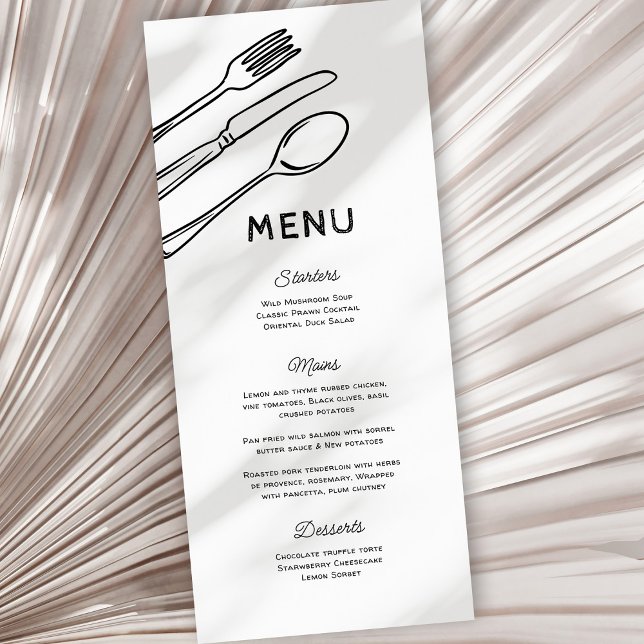Whimsique Doodle Cutlery Bröllop Menu Meny (Skapare uppladdad)