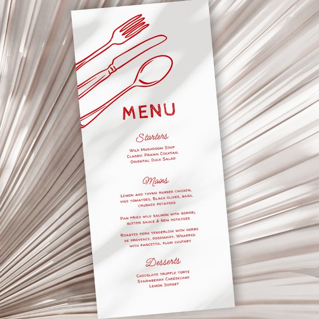 Whimsique Doodle Cutlery Bröllop Menu Meny (Skapare uppladdad)