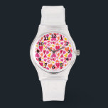 Whimsique Doodle Hearts med Mönster och Struktur Armbandsur<br><div class="desc">Denna söt, det vismska mönster, har sammanflätande hjärtan i ett stil. De är gjorda i skuggor av lila, rosa, orange och gult på en benvit bakgrund. Vissa hjärtan har polka dots, andra har pläderat eller rand. De verkar alla flyta sig runt varandra och koppla ihop sig med denna söta roligt...</div>
