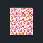 Whimsique Doodle Hearts med Mönster och Struktur Canvastryck<br><div class="desc">Denna söt, det vismska mönster, har sammanflätande hjärtan i ett stil. De är gjorda i skuggor av lila, rosa, orange och gult på en benvit bakgrund. Vissa hjärtan har polka dots, andra har pläderat eller rand. De verkar alla flyta sig runt varandra och koppla ihop sig med denna söta roligt...</div>