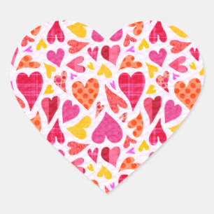 Whimsique Doodle Hearts med Mönster och Struktur Hjärtformat Klistermärke