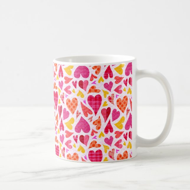 Whimsique Doodle Hearts med Mönster och Struktur Kaffemugg (Höger)