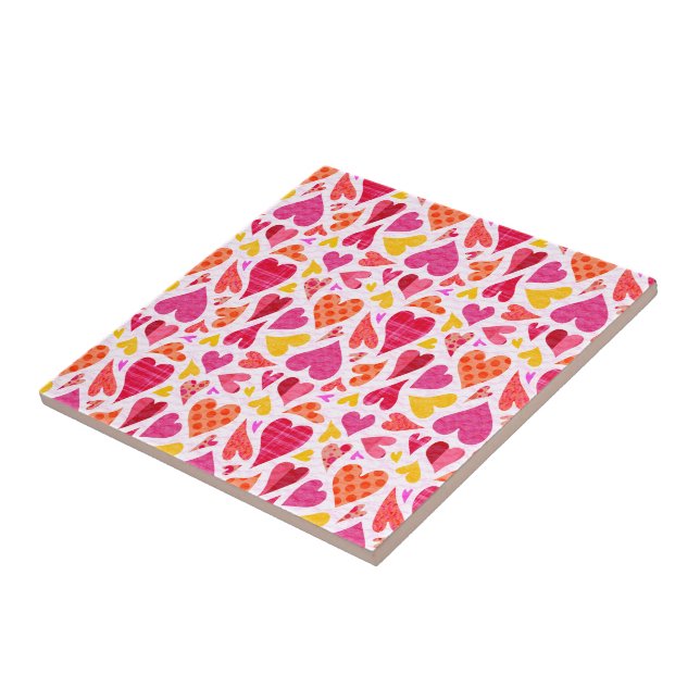 Whimsique Doodle Hearts med Mönster och Struktur Kakelplatta (Sidan)