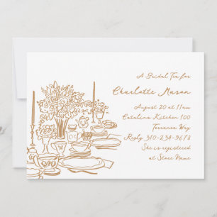 Whimsique Doodle Teckning Tea Party Möhippa Inbjudningar