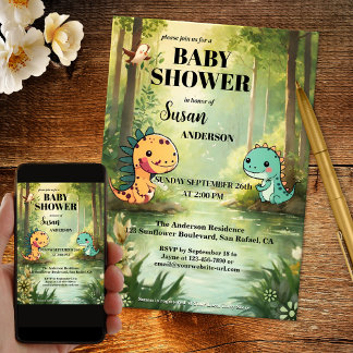 Whimsique Dragon Jungle Baby Shower Inbjudningar