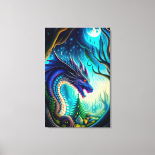 Whimsique Dragon och Måne Kanvastryck