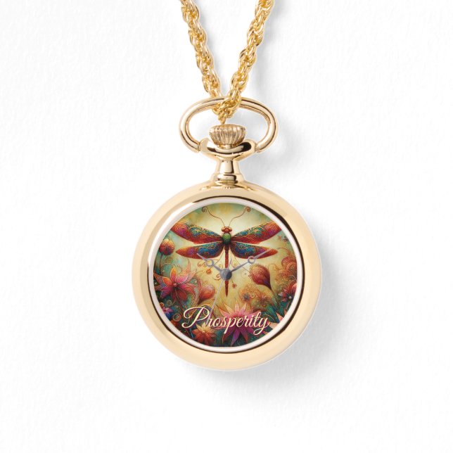 Whimsique Dragonfly Blommigt Abstrakt Art Prosperi Armbandsur (Framsida)