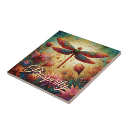 Whimsique Dragonfly Blommigt Abstrakt Art Prosperi Kakelplatta