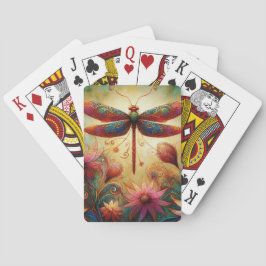 Whimsique Dragonfly Blommigt Abstrakt Art Teal Ros Casinokort