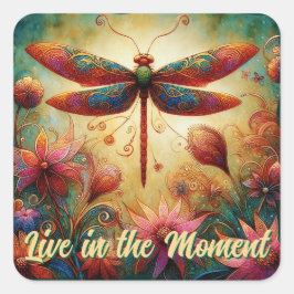 Whimsique Dragonfly Blommigt Abstrakt Art Teal Ros Fyrkantigt Klistermärke
