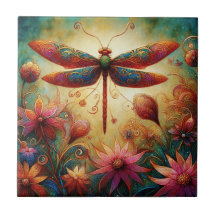 Whimsique Dragonfly Blommigt Abstrakt Art Teal Ros