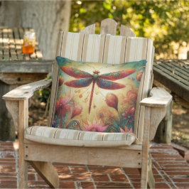 Whimsique Dragonfly Blommigt Abstrakt Art Teal Ros Kudde
