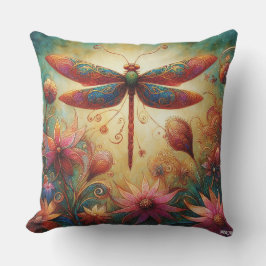 Whimsique Dragonfly Blommigt Abstrakt Art Teal Ros Kudde