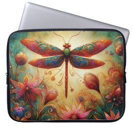 Whimsique Dragonfly Blommigt Abstrakt Art Teal Ros Laptop Fodral