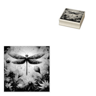 Whimsique Dragonfly Blommigt Abstrakt Art Teal Ros Stämpel