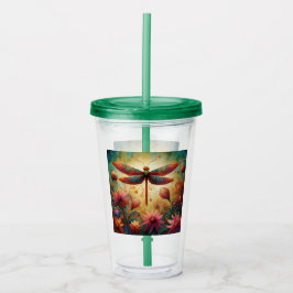 Whimsique Dragonfly Blommigt Abstrakt Art Teal Ros Take Away Mugg