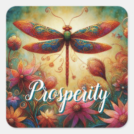 Whimsique Dragonfly Blommigt Abstrakt Prosperity Fyrkantigt Klistermärke