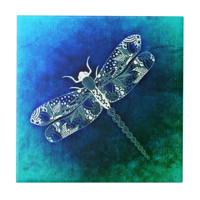 Whimsique Dragonfly Line Teckning TattoArt Kakelplatta (Framsidan)