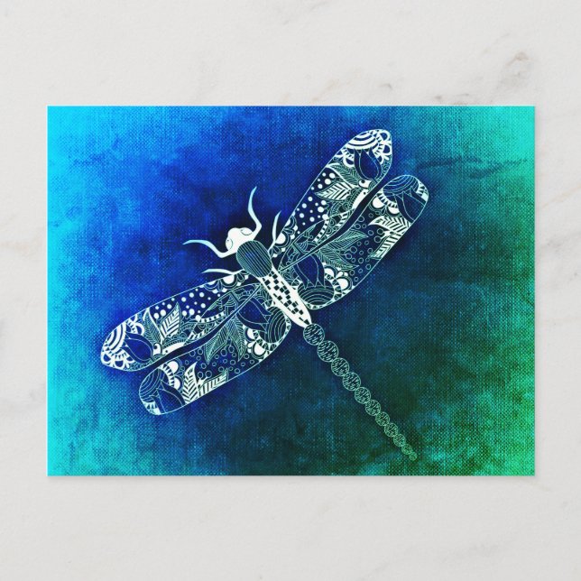 Whimsique Dragonfly Line Teckning TattoArt Vykort (Framsida)