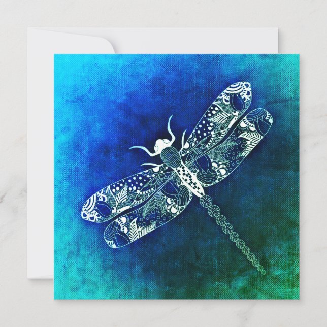 Whimsique Dragonfly Line Teckning Tattoo Art Flat Kort (Framsida)