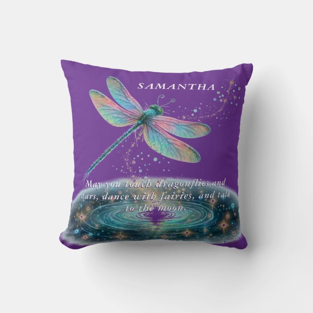 Whimsique Dragonfly Magic Lila Fairy Dust Quote Kudde (Framsida)