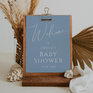 Whimsique Dusty Blue Welcome Baby Shower Sign Poster