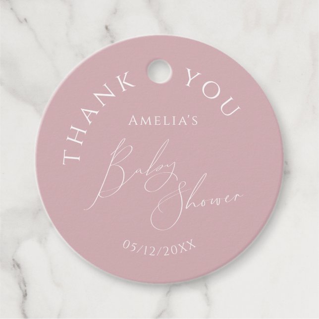 Whimsique Dusty Ro Baby Shower Tack Gåvor Etiketter (Framsida)