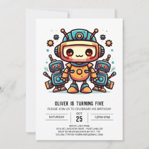 Whimsique Editable Gears Robot Birthday Inbjudningar