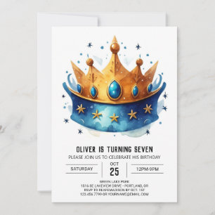 Whimsique Editable Prince Krona födelsedag Inbjudningar