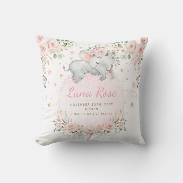 Whimsique Elephant  Rosa Blommigt Twinkle Stars Kudde (Framsida)