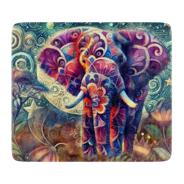 Whimsique Elephant vid Nattblå Lila Stars Måne (Framsidan)