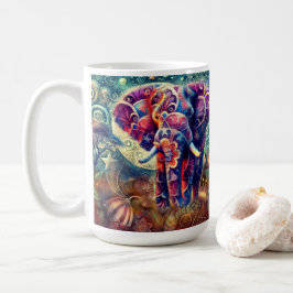 Whimsique Elephant vid Nattblå Lila Stars Måne Kaffemugg