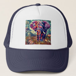 Whimsique Elephant vid Nattblå Lila Stars Måne Keps