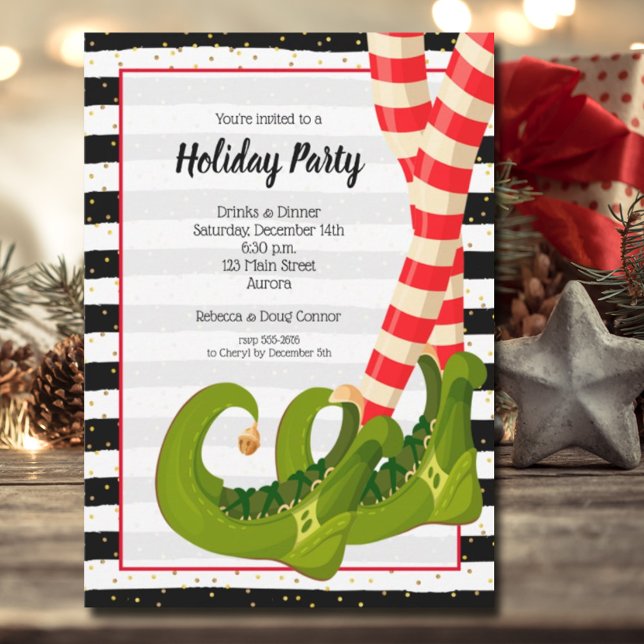 Whimsique Elf Ben Helgdag jul Party Inbjudningar (Whimsical Elf Legs Holiday Christmas Party Invitations)