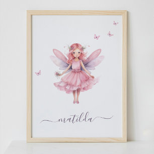 Whimsique Fairy Butterfly Rosa Nursery Namn Poster