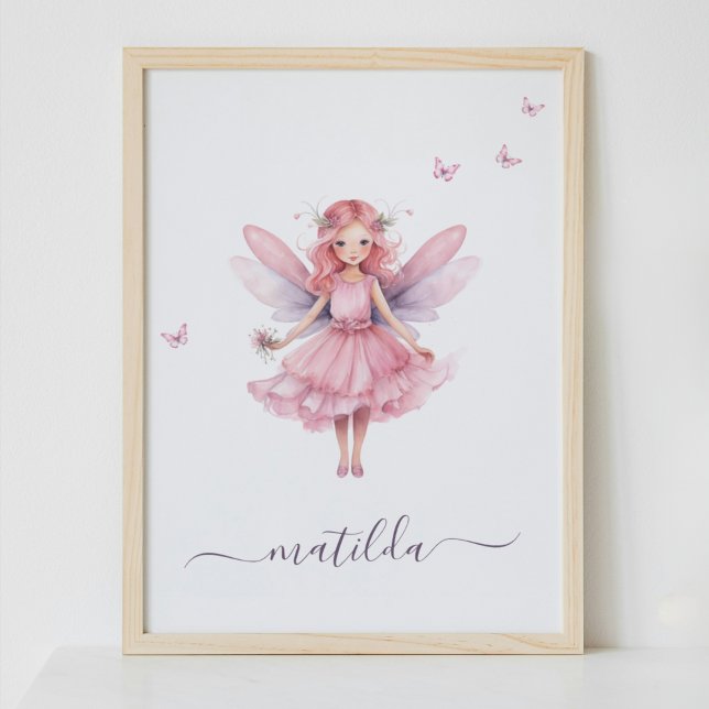 Whimsique Fairy Butterfly Rosa Nursery Namn Poster (Skapare uppladdad)