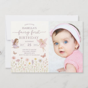 Whimsique Fairy First Birthday Inbjudan med foto