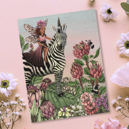 Whimsique Fairy Garden Zebra Unicorn Blommigt Art Vykort