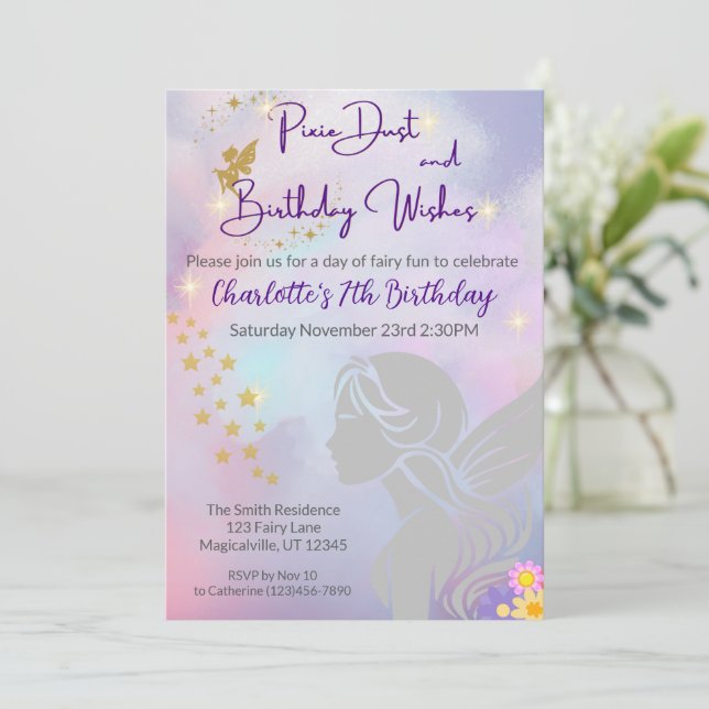 Whimsique Fairy Girl Birthday Inbjudningar (Stående Fram)