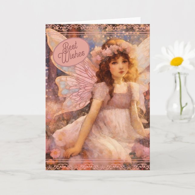 Whimsique Fairy in Dreamy Rosa Blommigt Garden Kort (Liten växt)