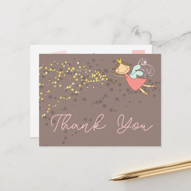 Whimsique Fairy Princess Girl Birthday Tack Vykort (Fram/Back In Situ)