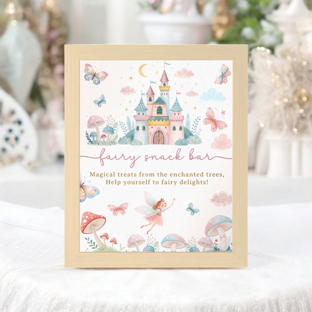 Whimsique Fairy Snack Pub 1:a födelsedagen Party Poster (Whimsical Fairy Snack Bar Sign 1st Birthday Party)