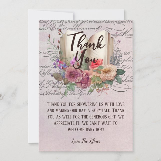 Whimsique Fairytale Story Bok Baby Shower Tack Kort (Framsida)