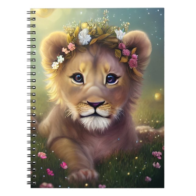 Whimsique Fantasy Cute Kawaii baby lejona unge Anteckningsbok (Framsidan)