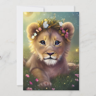Whimsique Fantasy Cute Kawaii baby lejona unge Julkort
