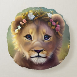 Whimsique Fantasy Cute Kawaii baby lejona unge Rund Kudde