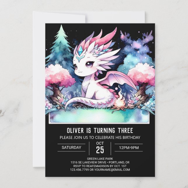 Whimsique Fantasy Dragon Birthday Inbjudningar (Framsida)