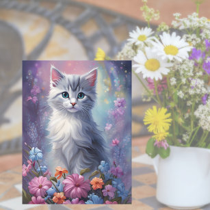 Whimsique Fantasy Kitten i Garden Cat Postcard Vykort